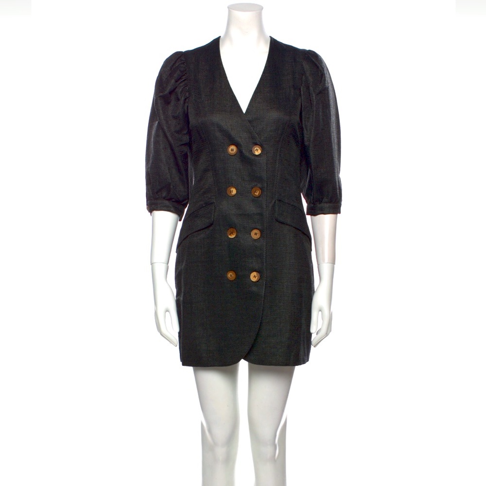 Revolve Valentina Shah Mini Blazer Dress Puff Sleeve Black Textured Party sz M